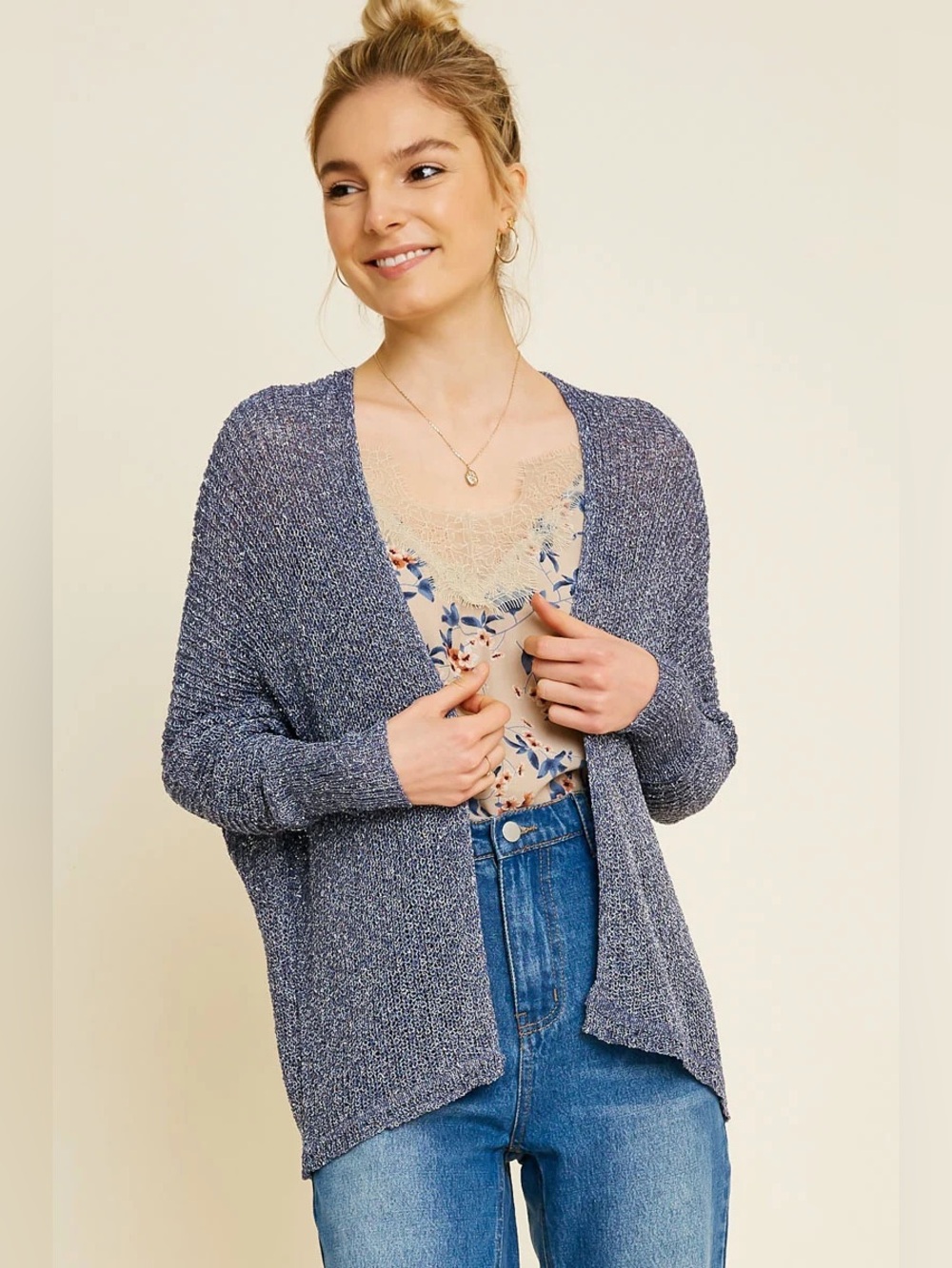 HAYDEN Los Angeles Semi-Sheer Dolman Sleeve Cardigan Sweater Blue NWT Small
